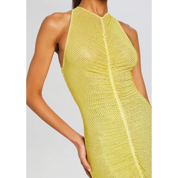 retrofete Marsann Ruched Bodycon Crystal Dress Buttercream Womens Size Medium - Picture 2 of 12